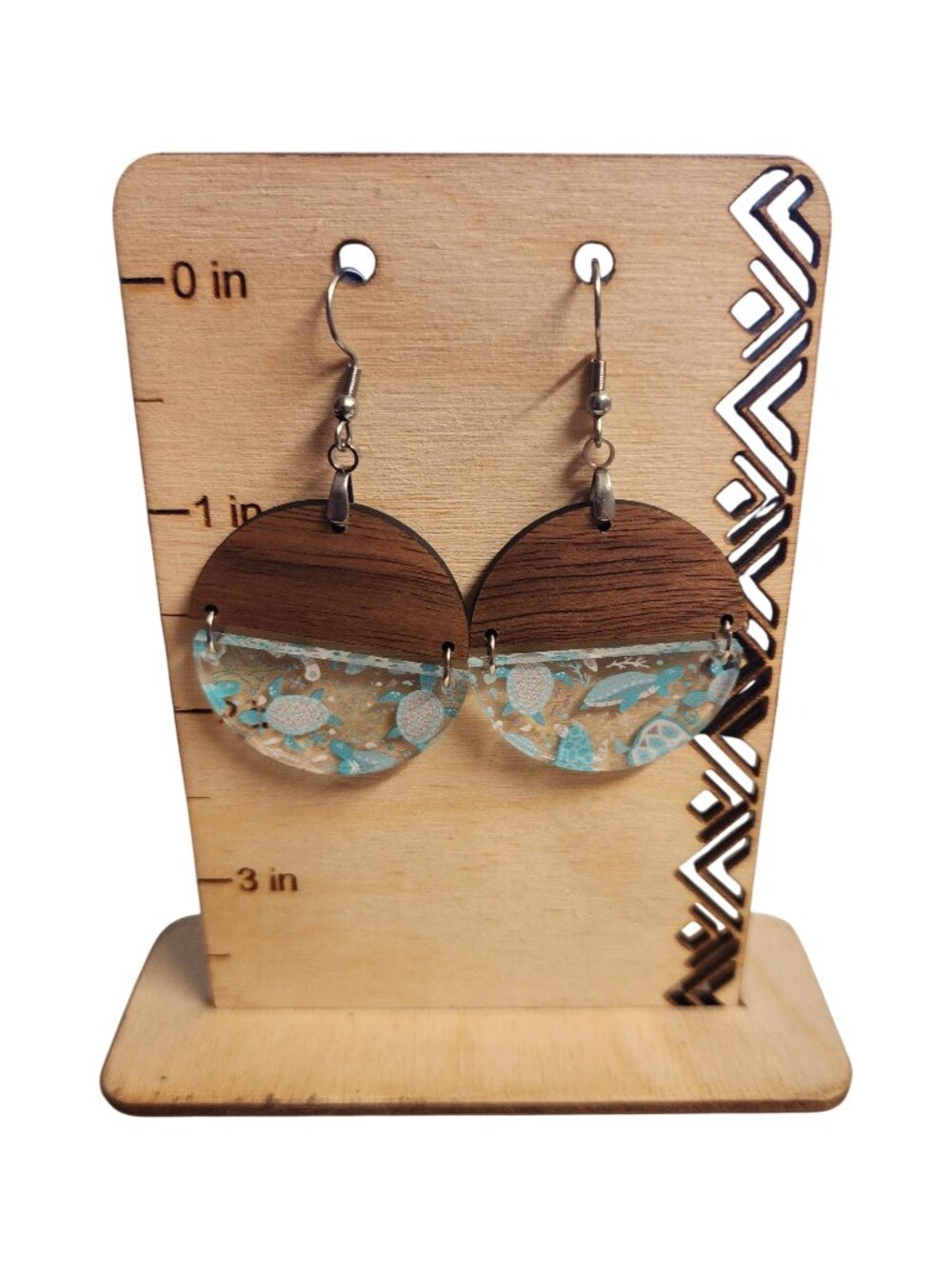 Sea Turtle Wood & Acrylic Dangle Earrings - Picture 1 of 1